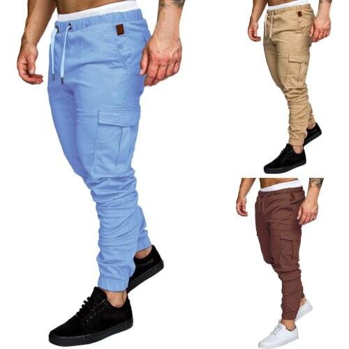 Mens Solid Color Tooling Pants Multi-pocket Casual Pants Leggings Trousers High Quality Simple Comfy Daily Pant Dropshipping