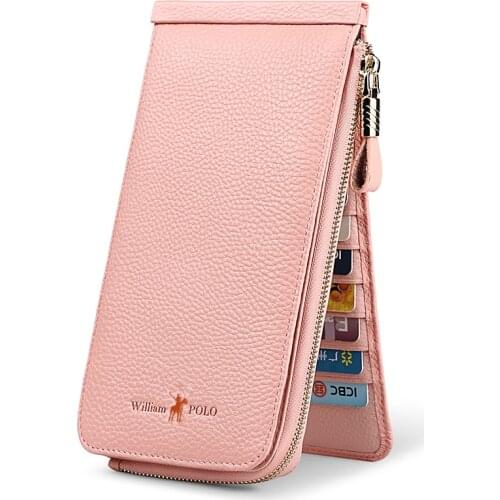 WILLIAMPOLO high quality leather rfid multi-card long card holder bank card holder zipper wallet