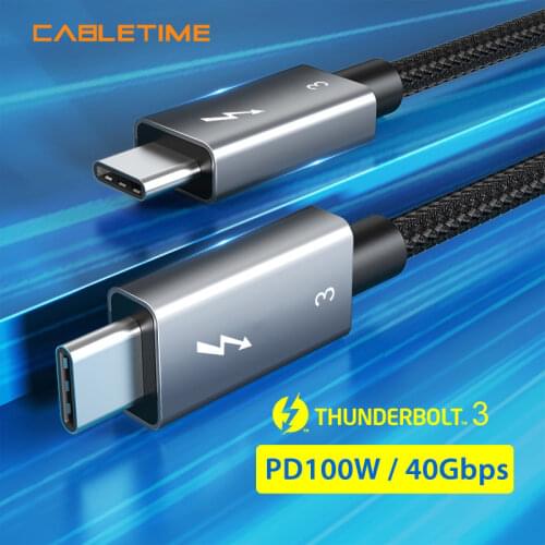 CABLETIME Thunderbolt 3 USB Type C Cable Certified PD 100W Cable 40Gbps 5A/20V Super Charge for Dell XPS Razer Macbook Air N320