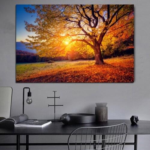 Nature Yellow Red Tree Forest Landscape Scandinavian Canvas Painting Modern Wall Art Picture for Living Room Cuadros No Frame