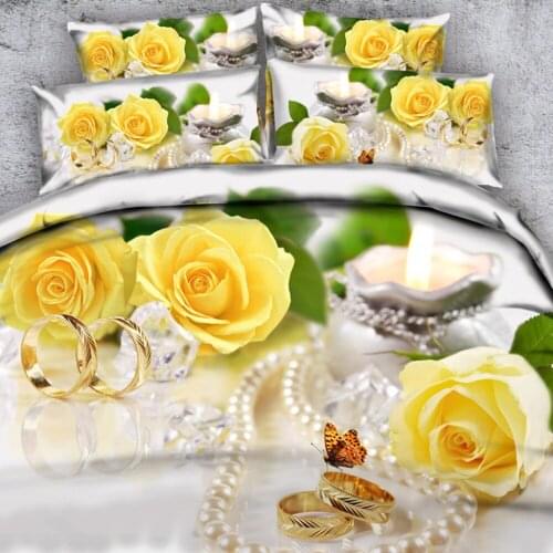Royal Linen Source Brand 3 Parts Per Set Romantic Red Rose Bouquet luxury 3d Bed Linen 3D Bedding Set