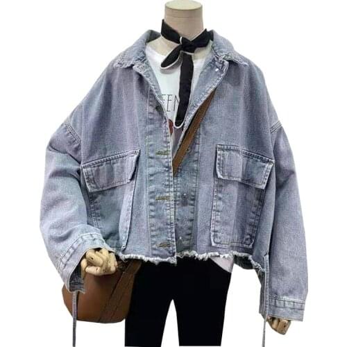Cowboy Jacket Women Loose Korean 2021 Spring Autumn Womens Denim Jeans Jacket Fried Street Style Denim Jacket Casual Short Tops