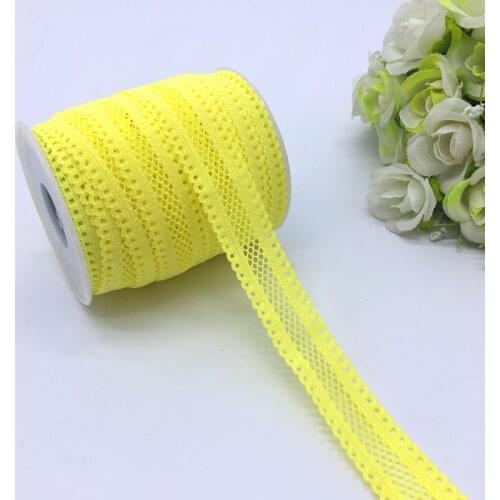 5yards/lot 5/8"(16mm) Yellow Bilateral Lace Grid Fold Over Elastic Spandex Lace Band Ties Hair Accessories Lace Trim