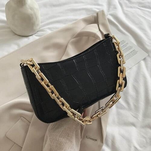 Fashion Women Underarm Bags Retro Crocodile Pattern Leather Clutch Bags Chain Strap Handbag Vintage Shoulder Bags