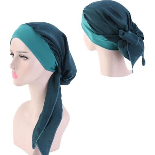 Muslim Women Cotton Silky Braid Turban Hat Scarves Pre-Tied Cancer Chemo Beanies Bandana Headwear Headwrap Hair Loss Accessories