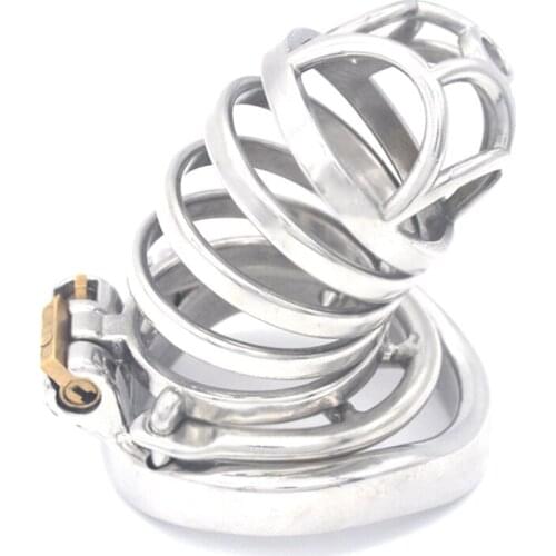 FAAK 40/45/50mm Male Chastity Device Stainless Steel Cock Cage Penis Ring with Lock Barbed Anti-off Ring Sex Toy for Men G246C