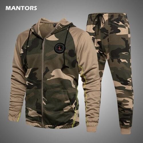 2021 Casual Men Tracksuit Camouflage 2 Piece Set Mens Military Jacket+Pants Brand Mens Set Loose Sweatsuit Printed Clothing