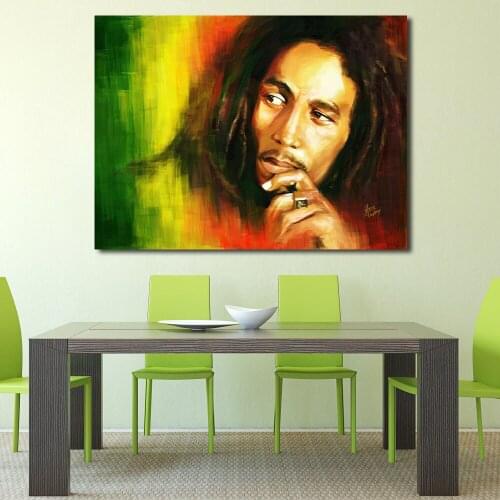 JQHYART Wall Pictures for Living Room Bob Marley Portrait Oil Painting Canvas Print Home Decor Bedroom Posters and Prints
