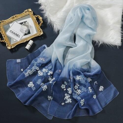 New Silk Wool Scarf Sakura Butterfly Embroidered Women Shawls And Wraps Lady Travel Pashmina High Quality Winter Neck Scarves