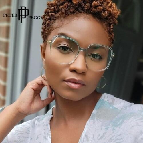 Oversize Transparent Gradient Green Optical Frame Glasses For Women 2021 Trendy Polygon Prescription Anti Blue Light Glasses