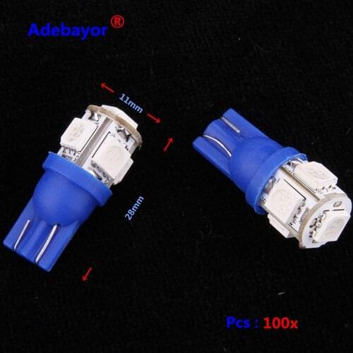 Wholesale 100pcs/lot T10 5 SMD 5050 LED 194 168 W5W Light White/Red/Blue/Green Wedge Bulb instrument door width lamp Adebayor