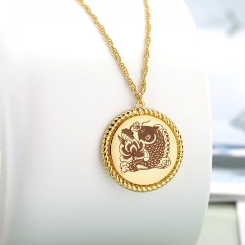 Custom Round Pattern Stainless Steel Engrave Necklace Gold Color Panda Penguin Dog Woman Jewelry Personalised For Friends Gift