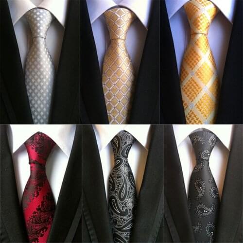 Paisley Floral Red Black Ties for Men 8cm Silk Neckties Silver Solid Neck Tie Plaid Gold Mens Wedding Necktie Accessories A078