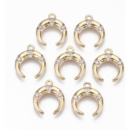 50pcs Moon Brass Cubic Zirconia Charms Pendant Light Gold for Jewelry Making DIY Bracelet Necklace Accessories Finding 14x12x2mm