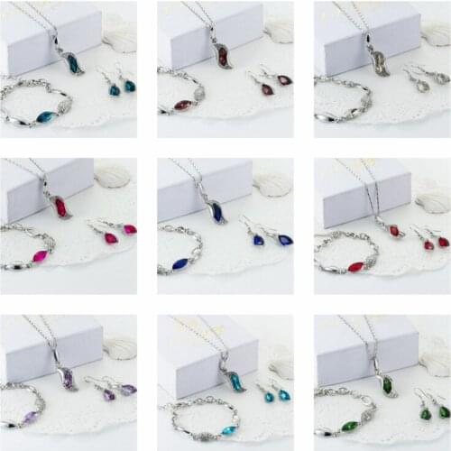 Popular Cubic Zirconia Crystal Necklace Bracelet Earrings Jewellery Set For Ladies Party Fine Gift