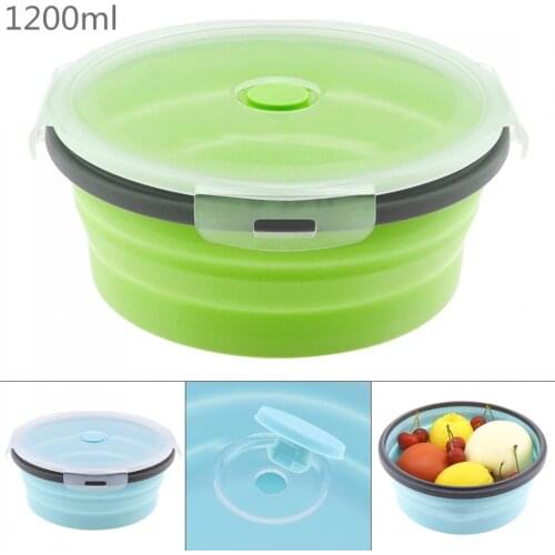 1200ML Portable Circular Silicone Scalable Folding Lunchbox Bento Box with Silicone Sealing Plug for - 40 ~ 230 Centigrade