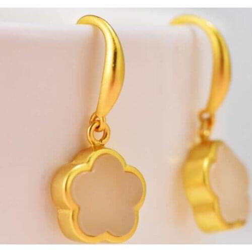 S925 Silver Flower Earrings Natural Hetian Jade Sun Flower Dangle Earrings