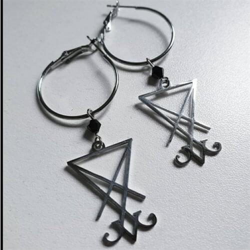 Lucifer Seal Earrings, Gothic Satan Circle Pendant Earrings, Dark Mysterious Witch Jewelry