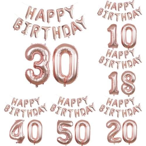 1set 16inch Rose Gold 1 2 3st Number Letter Balloons Birthday Party Balloons 18 20 30 40 50 60th Adult Birthday Party Decoration