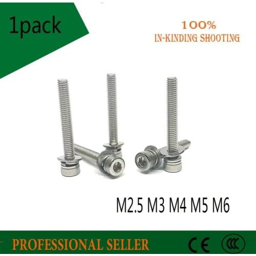M2.5 M3 M4 M5 M6 screw washer DIN912 304 stainless steel hex socket screws cup head cylindrical head three combination screw