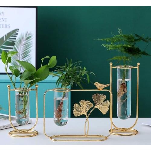 Nordic Iron Line Vases Simple Glass Vase Golden Frame Flower Stand Flower Pot Metal Rack Bottle Ornament Home Decoration jarrone
