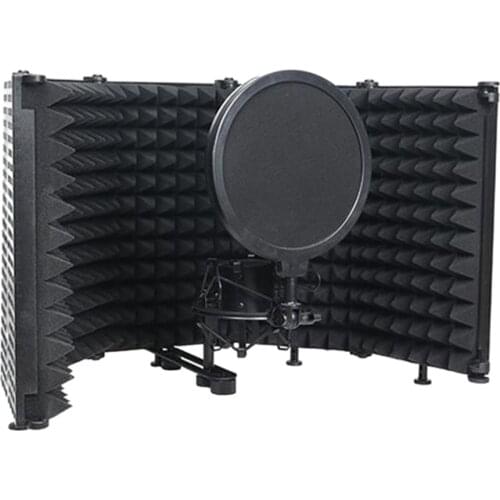 Foldable 5 Panel Mic Sound Absorbing Foam Wind Screen Studio Microphone Shield Shockproof Mount Vocal Booth Broadcast Recording