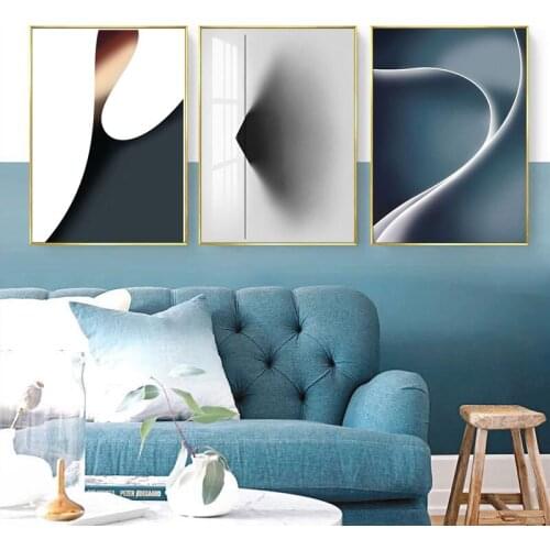 Modern Abstract Color Block Wall Art Canvas Paintings Blue Grey Posters Print Wall Pictures For Gallery Living Room Home Decor