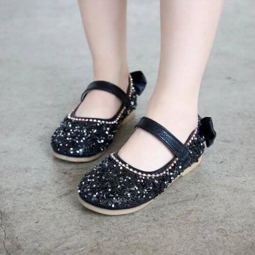 Princess Shoes For Little Baby Girls School Dress Crystal Bow Leather Female Kids Party Wedding Child Shoes 1 2 9 10 11 12 Years