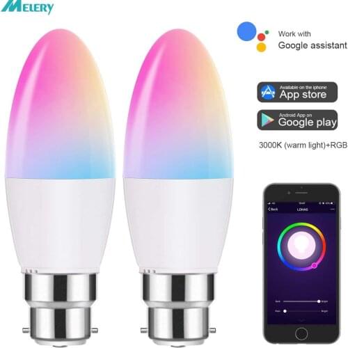 Smart WiFi LED Candle Bulbs B22 Bayonet 5W RGB Warm/Cold Day White Dimmable Lamp Timing Voice Control by Tuya Alexa Google Home