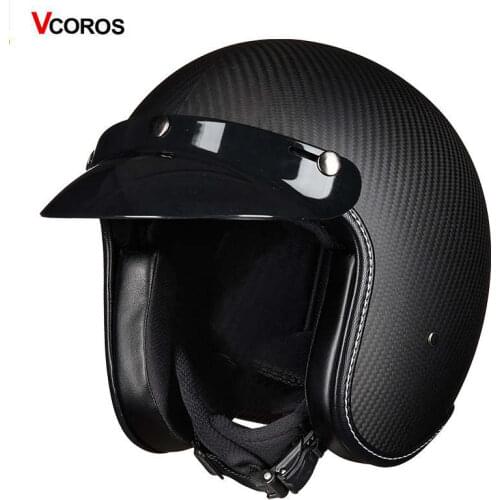 VCOROS vintage motorcycle helmet chopper summer jet motorbike racing open face half carbon fiber reinforced shell helmet
