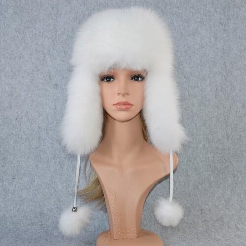 2020 New Style Real Fox Fur Bomber Hats Womens Winter Warm High Quality Caps