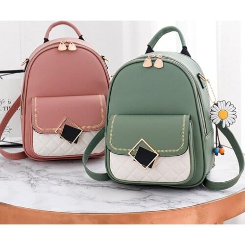 Chuwanglin Backpack Women Solid Color Small Backpack Girl Cute Casual PU Leather Backpack Female Schoolbag Bagpack 5201042