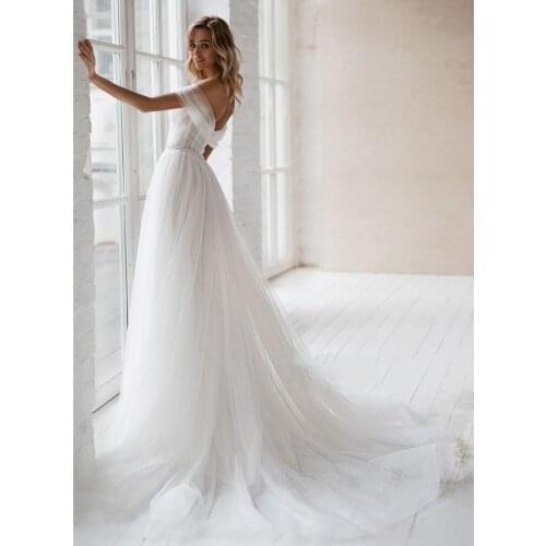 Sheer Off Shoulder Lace Wedding Dresses Women Beaded Sash Bridal Gowns Formal Long Beach Spring Boho Vestido De Mariage