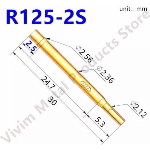 100 pcs Test Pin R125-2S Test Needle Sleeve Probe Sleeve Length 30mm Dia 2.36mm Needle Seat Spring Detection Metal Test Needle