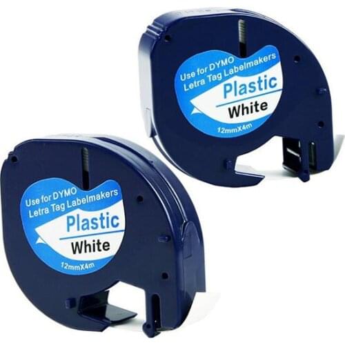 2PK/lot compatible DYMO Letratag plastic tape 12mm*4m black on white LT 91201 91331 91221 Label Ribbons for Dymo Letra Tag