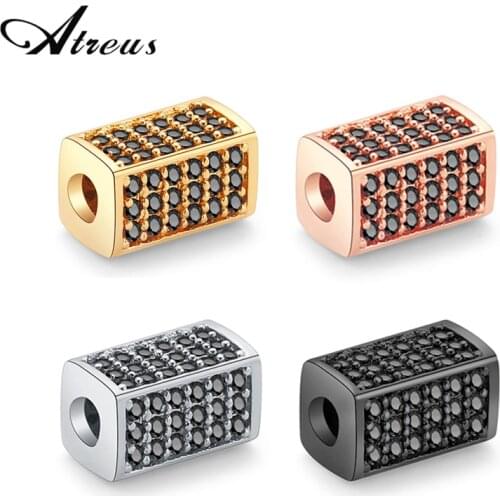 3 pcs/lot 6*6*10mm Square Micro Pave Black Zirconia Charms Beads Geometric Copper Beads for Jewelry Making DIY Supplies