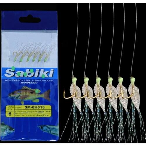 5Pcs Blue Fish Skin Bait Sabiki Rigs 6 Arm Hooks Sea Fishing Flasher Rigs With Swivel Snap Bait Rigs For Herring
