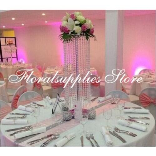 60CM Tall/10pcs Gold+Silver Wedding Crystal Centerpiece Stand/20cm Top Flower Plate/wedding road lead/tall wedding pillars