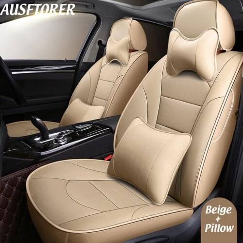 AUSFTORER Full Coverage Genuine Leather Seat Cushion for Audi A7 Seat Cover Cowhide Car Seat Support Protector Accessories 15PCS