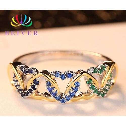 Beiver Fashion Colorful Cubic Zirconia Wedding Rings for Women White Gold Color Wedding Bands Jewelry Dropshipping