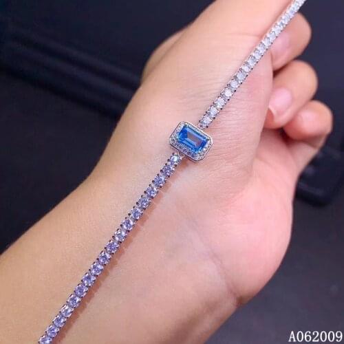 KJJEAXCMY fine jewelry 925 sterling silver inlaid natural blue topaz bracelet trendy girl hand bracelet support test