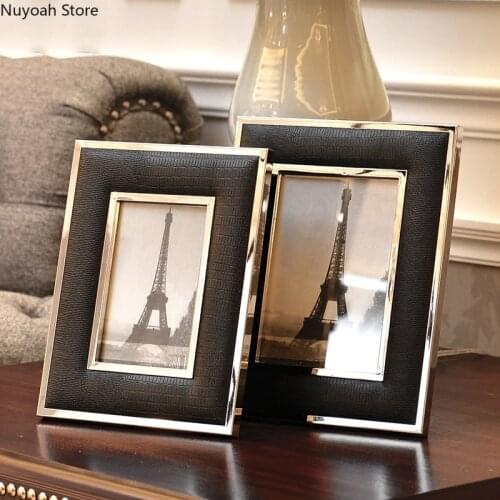 Black and White Leather Photo Frame Modern Minimalist Decorative Photo Frame Metal Photo Frame Decoration Living Room Decoration