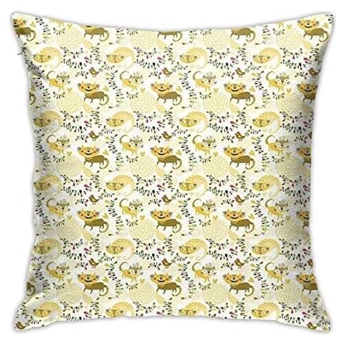 Personalized Abraction Funny Smiling Kittens and Birds with High Heels On Abract Clouds Flowers Background Decorative Pillow