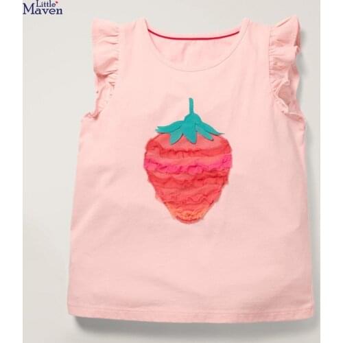 Little Maven Children 2021 Summer Baby Girl Tee Tops Kids Summer 2-7 Years Clothes Fruit Applique Brand Cotton Casual T Shirt