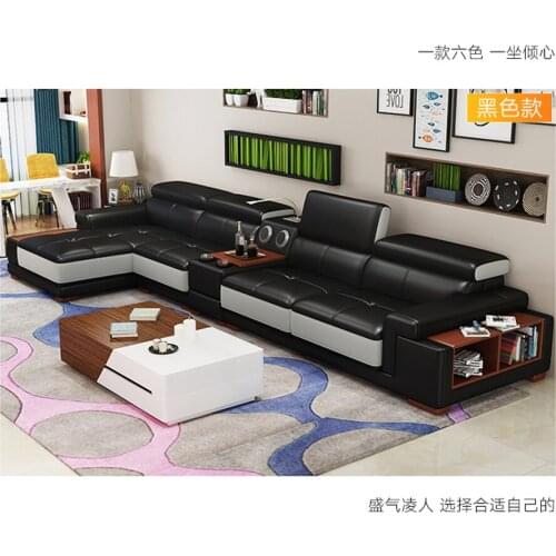 Living Room Sofa corner sofa real genuine leather sofas with storage speaker LED light muebles de sala moveis para casa