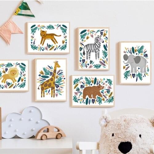 Jungle Animals Zebra Bear Lion Tiger Cute Wall Art Canvas Painting Nordic Posters And Prints Wall Pictures Kids Baby Room Decor