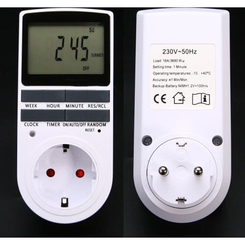 LCD Display Electronic Digital Timer Switch EU Plug-in Programmable Timing Socket 7 Day 12/24 Hour Timer Outlet