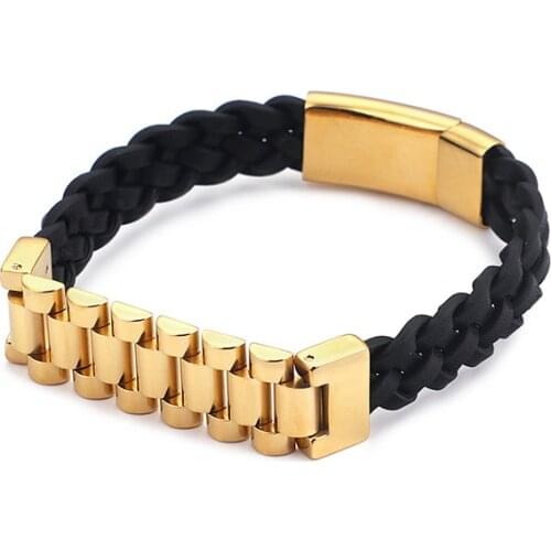European and American leather woven rope titanium steel jewelry Mens fashion stainless steel bracelet