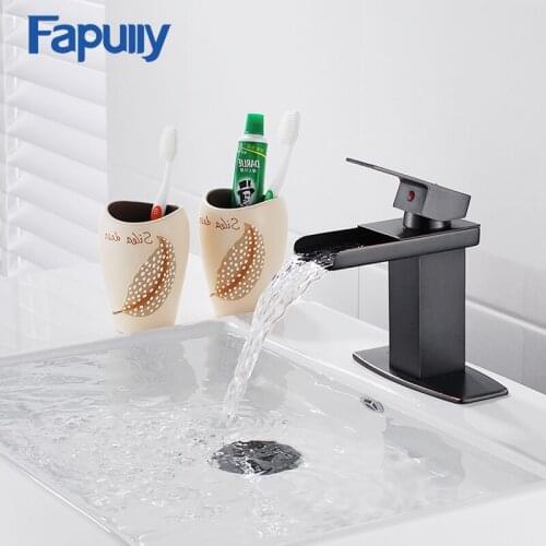Fapully Black Basin Faucets Waterfall Faucet Oil Rubbed Bronze Square Bathroom Sink Waterfall Basin Mixer Tap Torneira Cachoeir