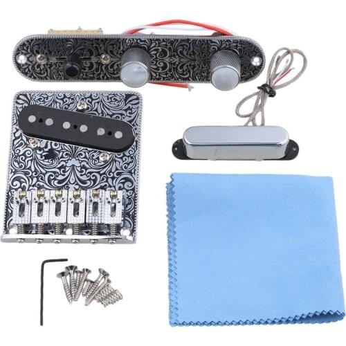 Guitar Carving Bridge Pickup & 3 Way Switch Control Knob Plate Set Black